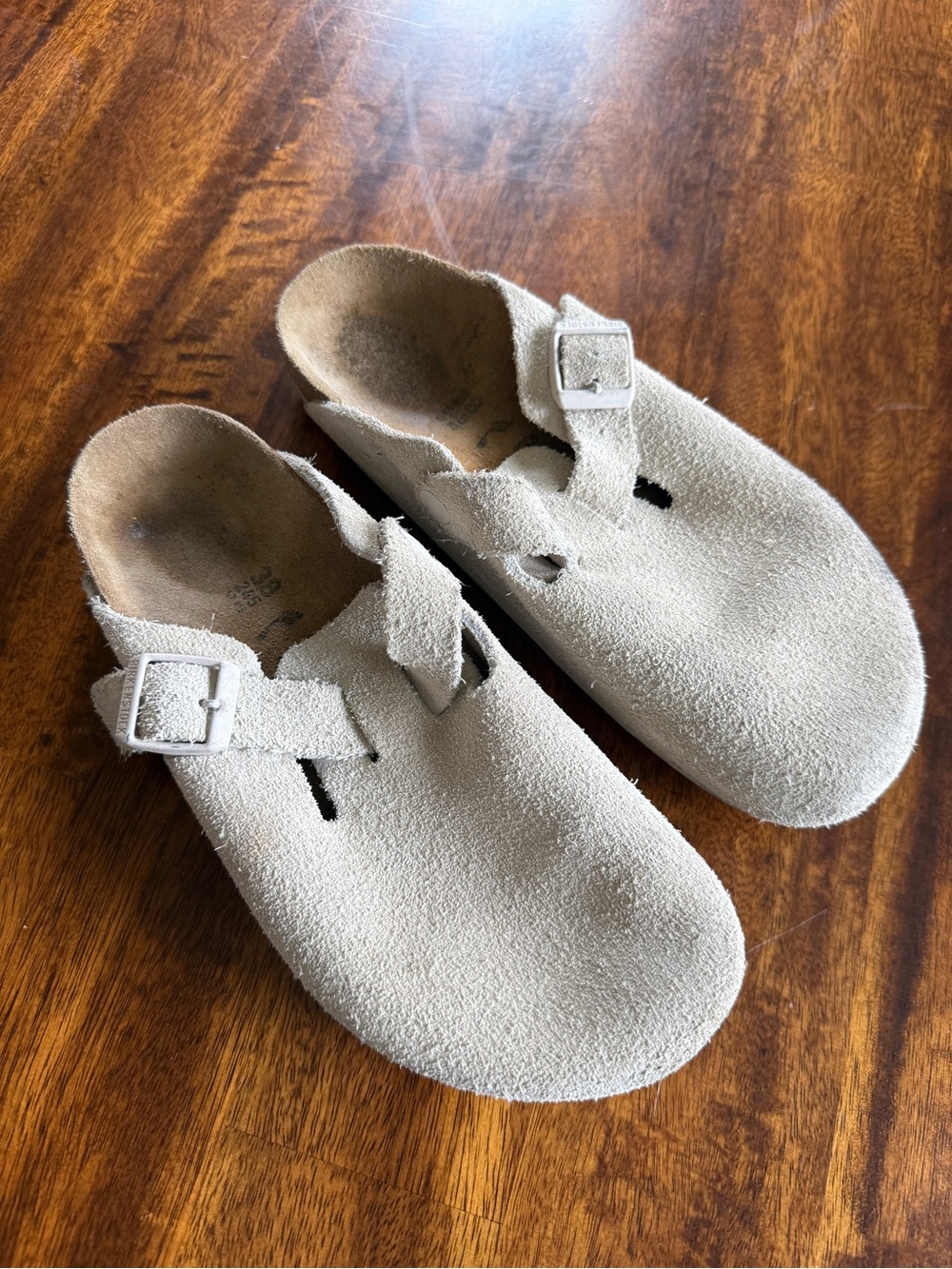 Birkenstock Suede Slip-On Clog with Buckle - Beige